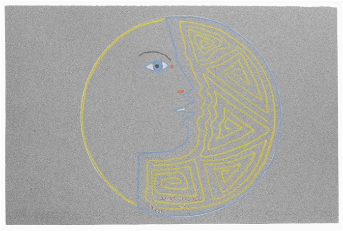 Jean Cocteau 1958- Crayon gras sur papier bleu-32,7x 49,8cm